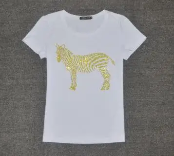S-XXXL, женская футболка, лето, стиль, футболка с принтом зебры, кристалл, Harajuku, круглый вырез, короткий рукав, хлопок, пара футболок размера плюс - Цвет: White yellow crystal