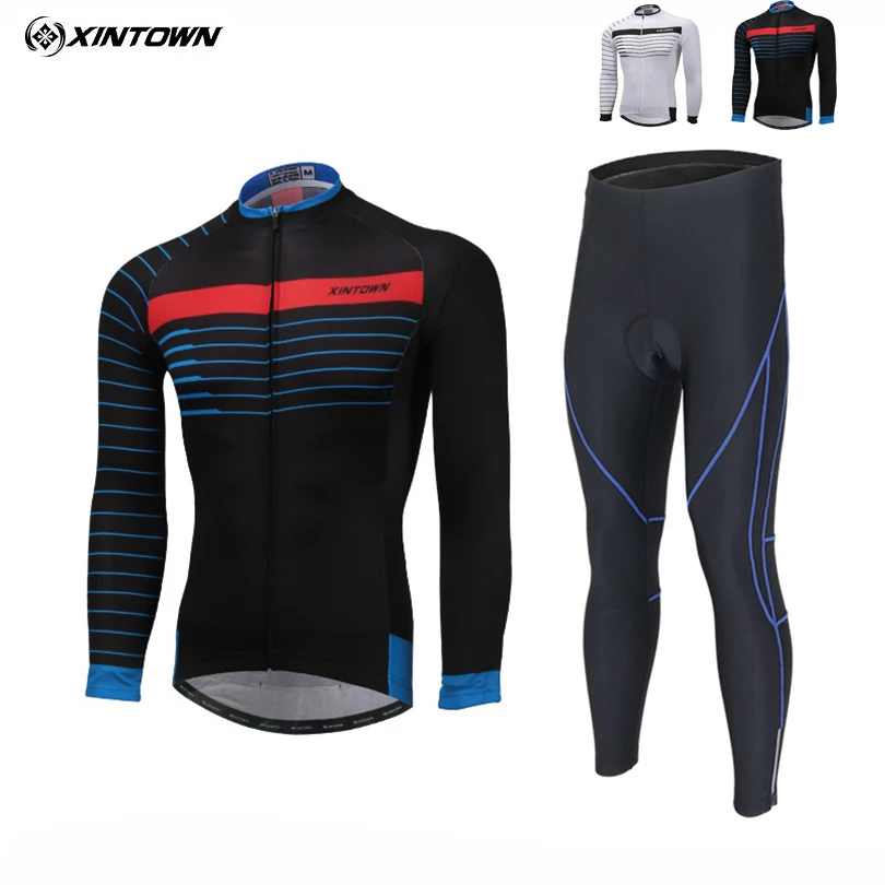 

XINTOWN Team Pro Cycle Jersey Ropa Ciclismo Mens Long Sleeve Padded Maillot Cycling Bib Pants Kit Bicycle Clothes Sets Suit