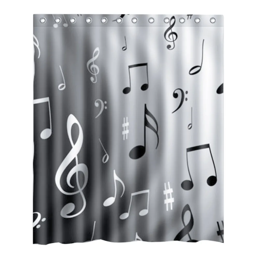 Home Bathroom Decor Music Notes Waterproof Polyester Fabric Shower