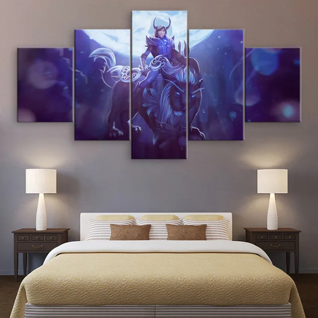  5 Pieces Modern Canvas Printed Luna DOTA 2 Game Poster Wall Art Home Decor For Living Room Canvas P