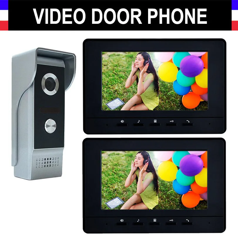 With 2 Monitor " монитор проводной видео домофон комплект алюминиевый сплав камера видео дверной звонок монитор+ электронный замок пульт дистанционного управления разблокировка - Цвет: With 2 Monitor