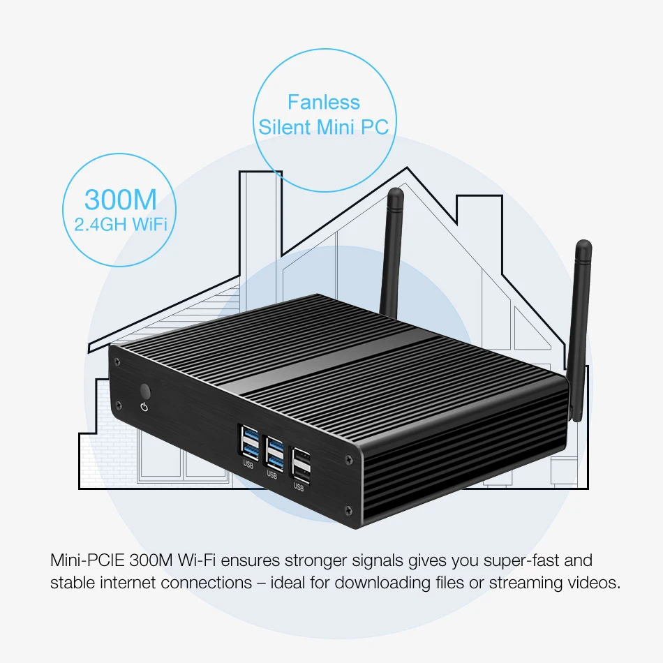 XCY безвентиляторный мини ПК Intel Pentium 4405U Windows 10 300M WiFi Gigabit Ethernet HDMI VGA 6* USB Компактный настольный компьютер