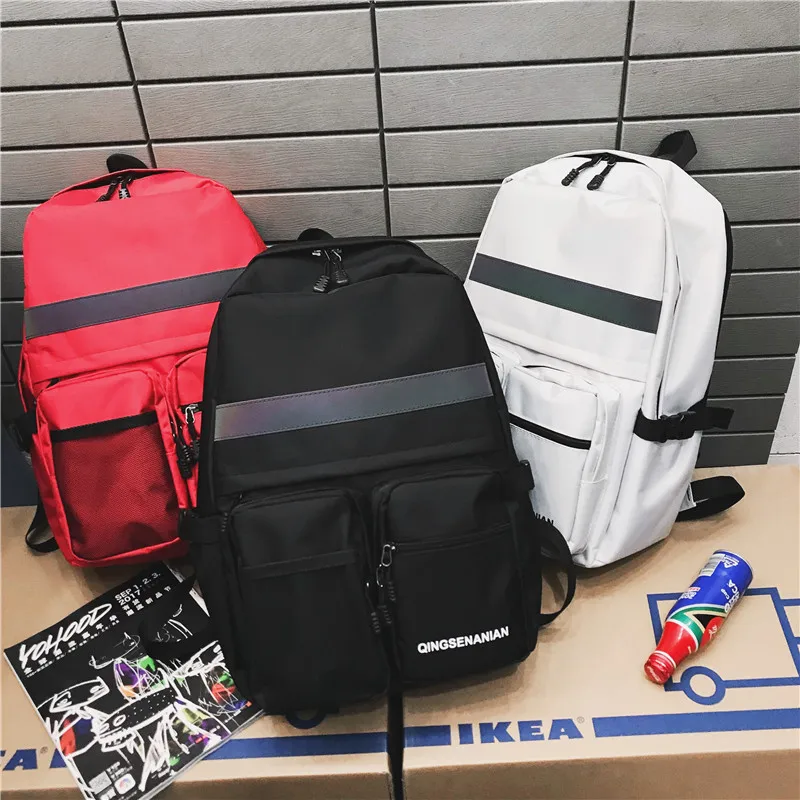 

Puimentiua Reflective Couple Backpack Multipocket Large Capacity Waterproof Outdoor Travel School Multifunction Casual Satchel