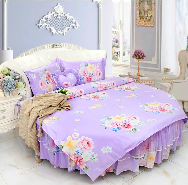 Sale LACE ROUND Corner Bed Europe Orange color Flower Bedding sets Cotton Round Double Bed sheet Duvet cover Pillow case Bedskirt 12