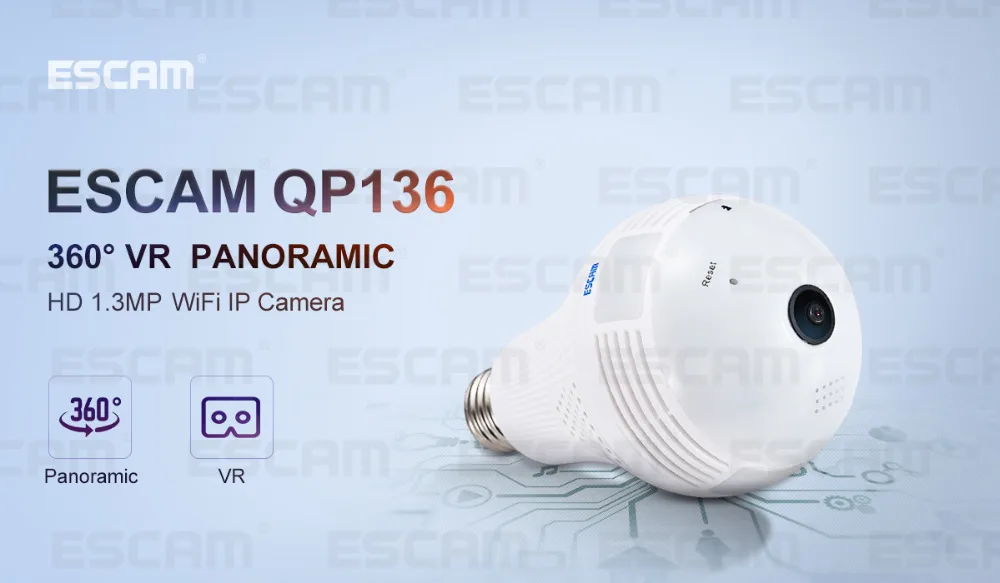 Escam QP136 HD 960P 1.3MP E27 power wifi ip-камера 360 градусов панорамная H.264 инфракрасная камера для обнаружения движения в помещении