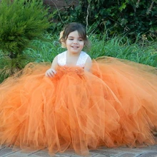 Оранжевое платье-пачка с цветочным узором для девочек, платье-пачка с кружевами на груди, оранжевое платье-пачка для маленьких девочек, платье на свадьбу, день рождения, 3 мес.-12 лет