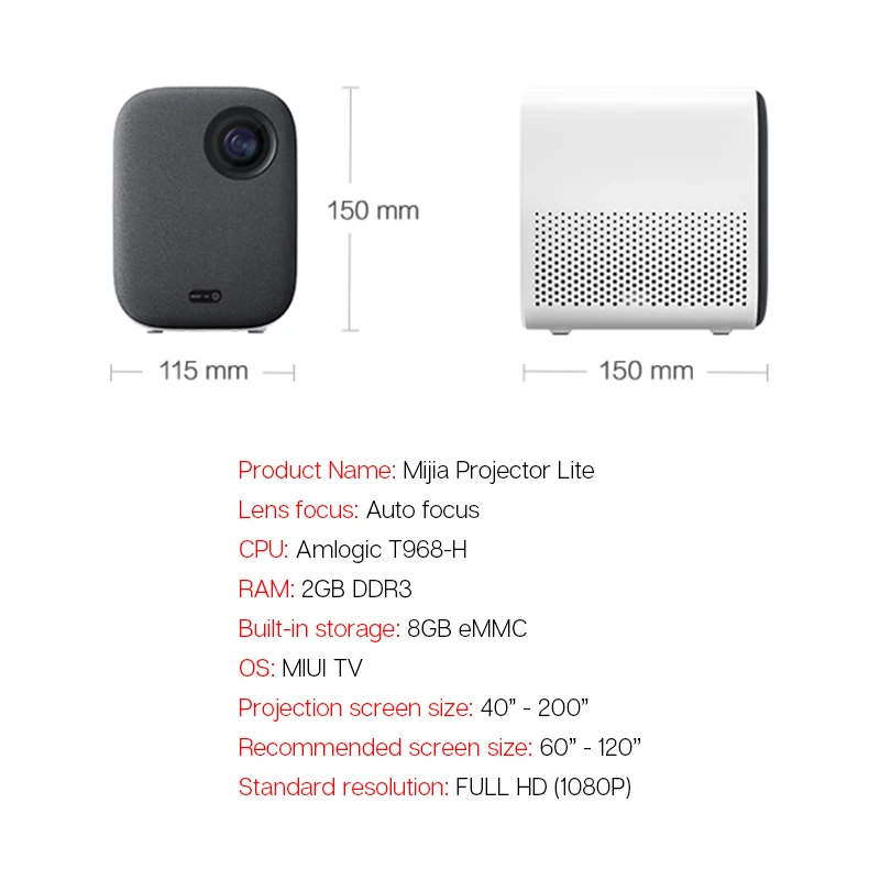 Xiaomi Mijia Mini portable Projector Mount Projection 1080p projector 500 ANSI lumens MIUI TV HDR10 2.4G / 5G WiFi