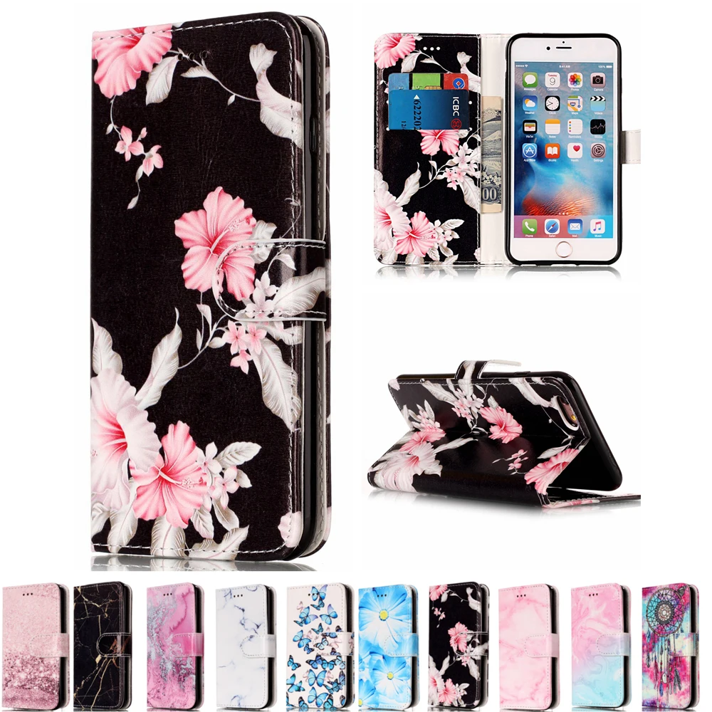 Sunjolly мраморный кожаный чехол для телефона iPhone 6S Plus откидная подставка слот карт