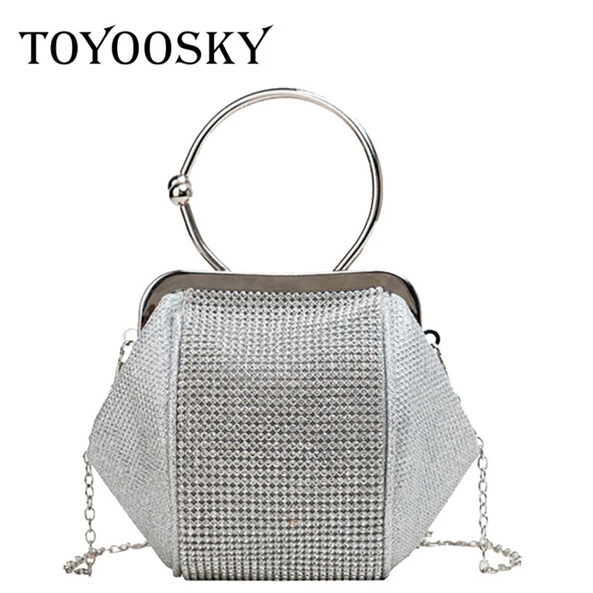 

TOYOOSKY Fashion Brand Women Bag PU Leather Diamond Shoulder Bag Chain Shell Messenger Bag Female Metal Handle Evening Party Bag