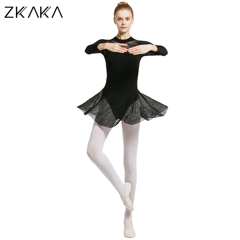 Кружевное трико с длинными рукавами для взрослых ZKAKA - Цвет: Black