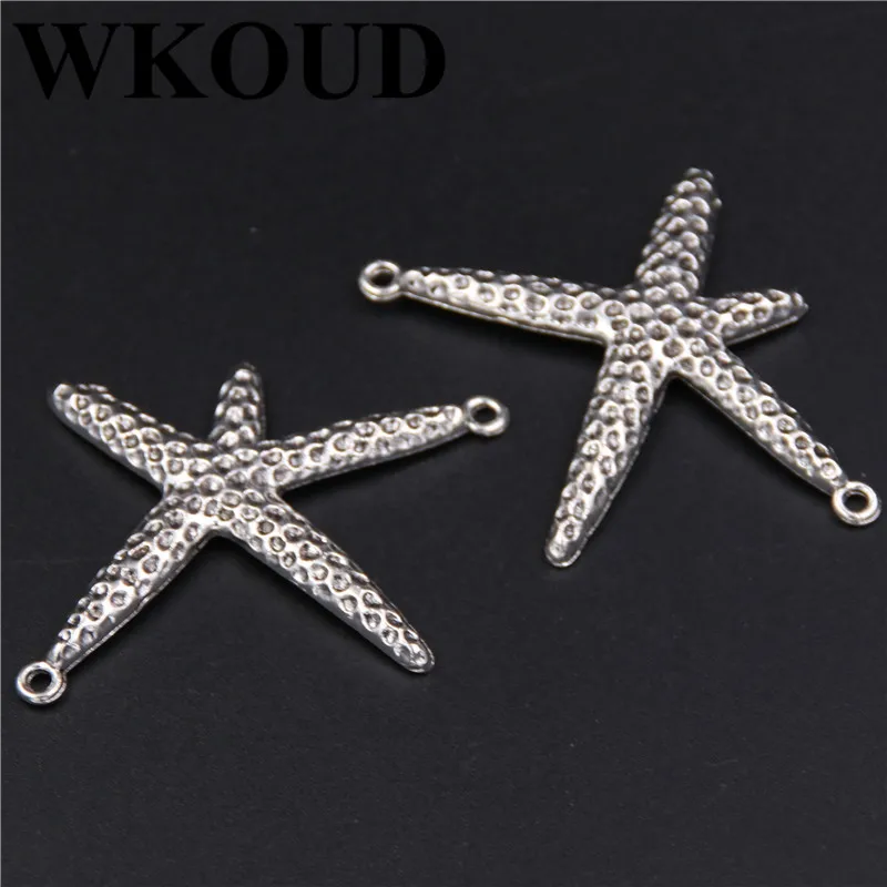 

WKOUD 10pcs Antique silver Beach Alloy Metal starfish charms Pendant Diy Jewelry Findings Accessories 43x51mm
