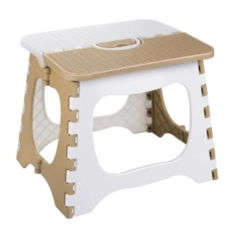 New Plastic Folding Stool Thickening Chair Portable Home Furniture Children Convenient Dining Stool - Color: Dark Khaki