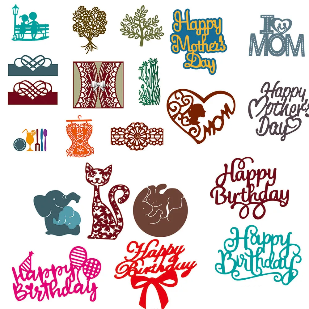

Mother's Day Happy Birthday Metal Cutting Dies Stencils for Scrapbooking Photo Album Decorative Embossing Cards Making DIY Craft