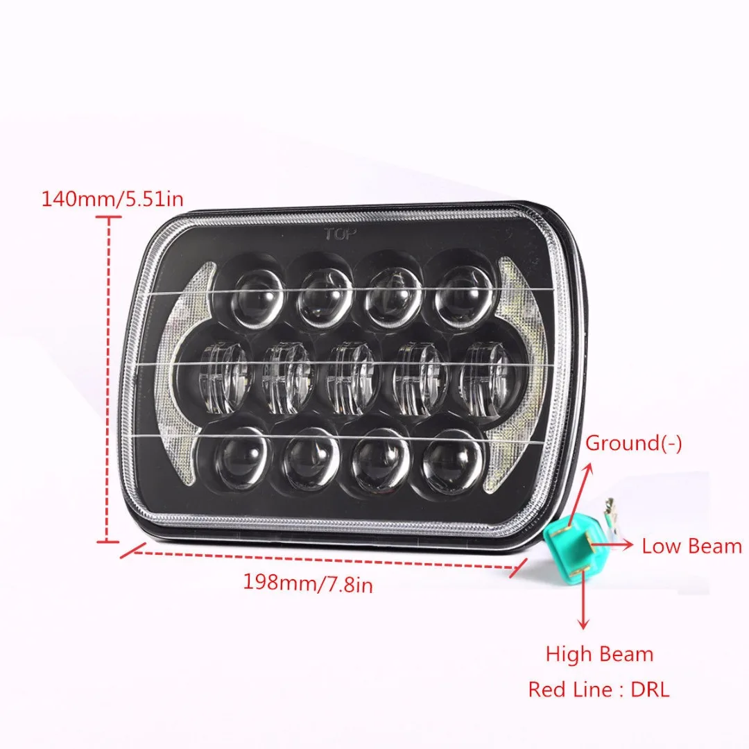 Black 85W 7x6" 5X7" LED Projector Headlight Hi-Lo Beam DRL For Jeep Cherokee XJ