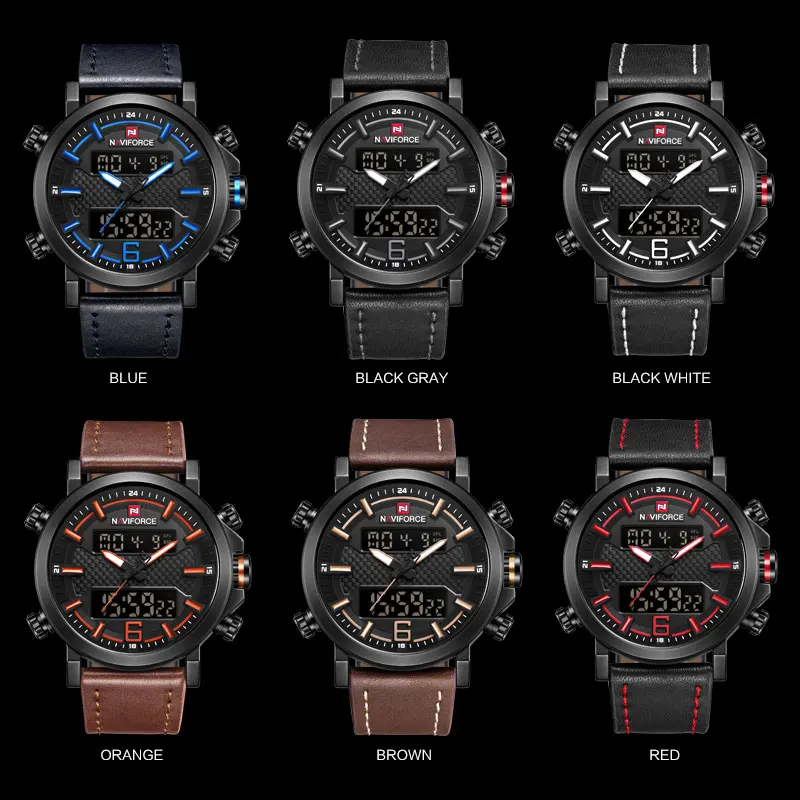 Часы наручные NAVIFORCE мужские с двойным дисплеем модные цифровые армейские в стиле