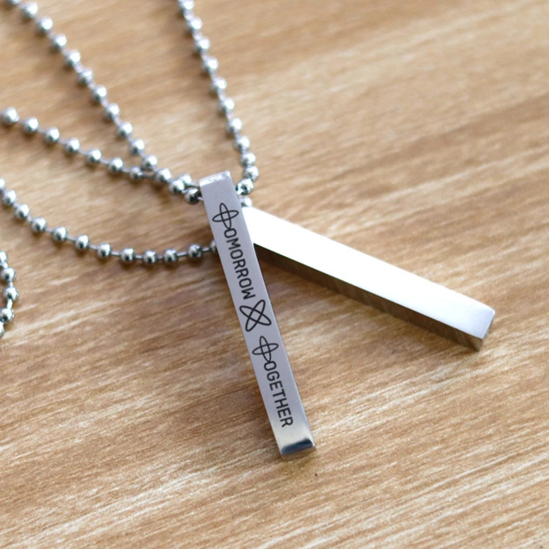 

2019 New TXT Group Stainless Steel Engraved Necklace Korean TOMORROW X TOGETHER Composite Three-dimensional Bar Pendant Jewelry