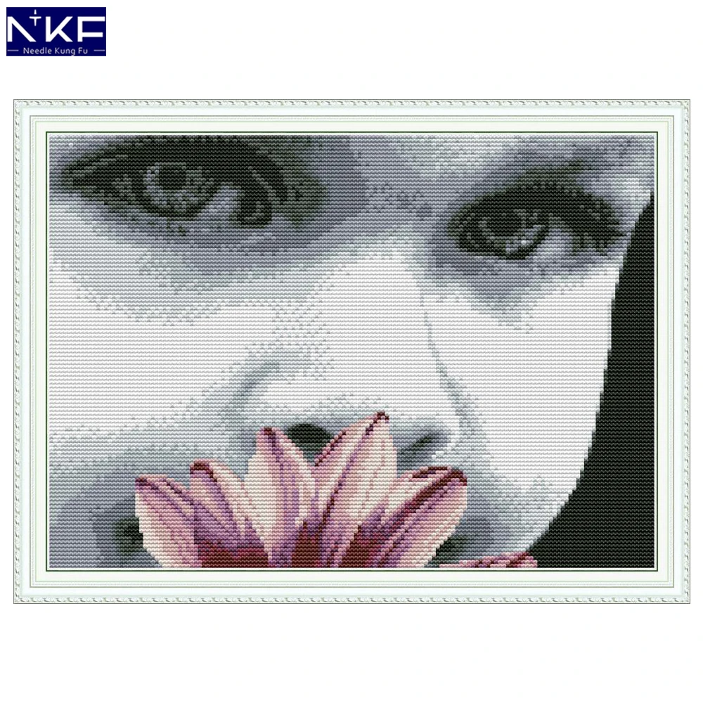 NKF Smelling Girl Cross Stitch Set Handmade Craft Needlework Cross-Stitch Embroidery Kit Cross Stitch for Home Decor