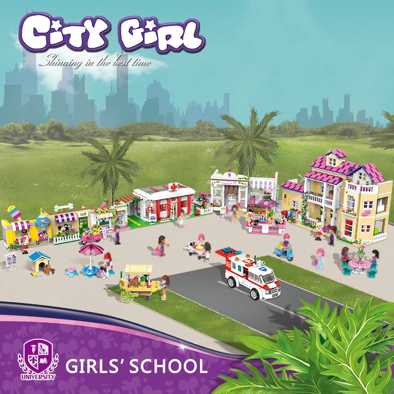 University Library Dorm Bus Building Blocks XINGBAO 12001 12003 City Girl Friends School Kits Brick Toy for Children LegoINGlys