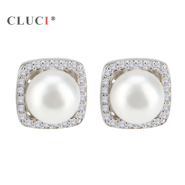 Cluci Hot S 925 Sterling Silver Square Earrings Trendy Pearl Cluci Hot S 925 Sterling Silver Square Earrings Trendy Pearl Stud For Women New Vintage