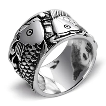 925 пробы, серебряное, Ретро стиль, рыба, для мужчин и женщин, тайское серебрянное кольцо, хорошее ювелирное изделие, подарок для любимой, широкое кольцо на палец CH028640
