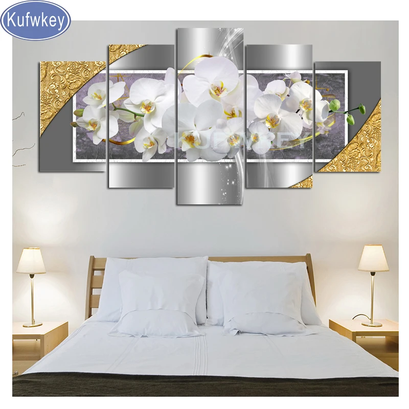 

5pcs/set diy diamond Paintings"gray white Magnolia"drill cross stitch 3d embroidery mosaic orchid diamond scenery kitchen decor