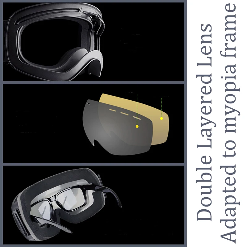 Doble capa gafas de esquí de los hombres gafas mujer máscara de Snowboard de esquí de nieve gafas moto de nieve gafas deportivas gafas de esquí
