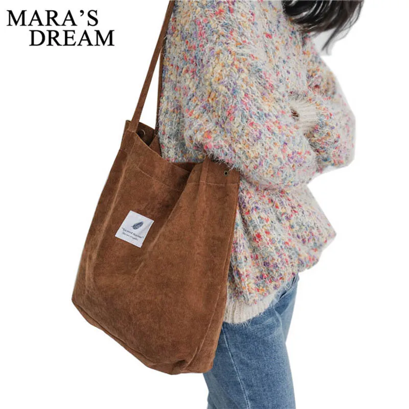 

Mara's Dream High Capacity Women Corduroy Tote Ladies Casual Solid Color Shoulder Bag Foldable Reusable Women Shopping Beach Bag
