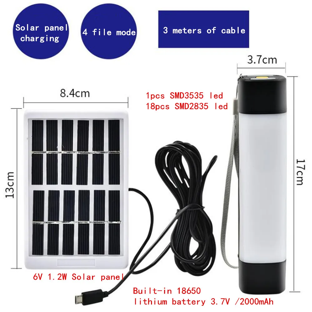 Новая многофункциональная Солнечная лампа с питанием, портативный светодиодный ламповый светильник, солнечный светодиодный светильник, солнечная панель, походный тент, ночной рыболовный светильник