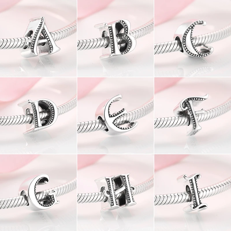 

NEW 925 Sterling Silver Fashion Delicate A To Z Alphabet Letter Beads Fit Charms Pandora 925 Bracelets Bangles DIY Jewelry