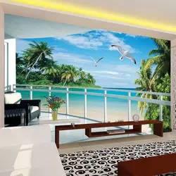 Пользовательские 3D обои балкон Приморский Пейзаж стерео росписи Гостиная ТВ диван Спальня фоне стены Home Decor Papel де Parede