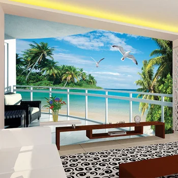 

Custom 3D Wallpaper Balcony Seaside Landscape Stereo Mural Living Room TV Sofa Bedroom Backdrop Wall Home Decor Papel De Parede