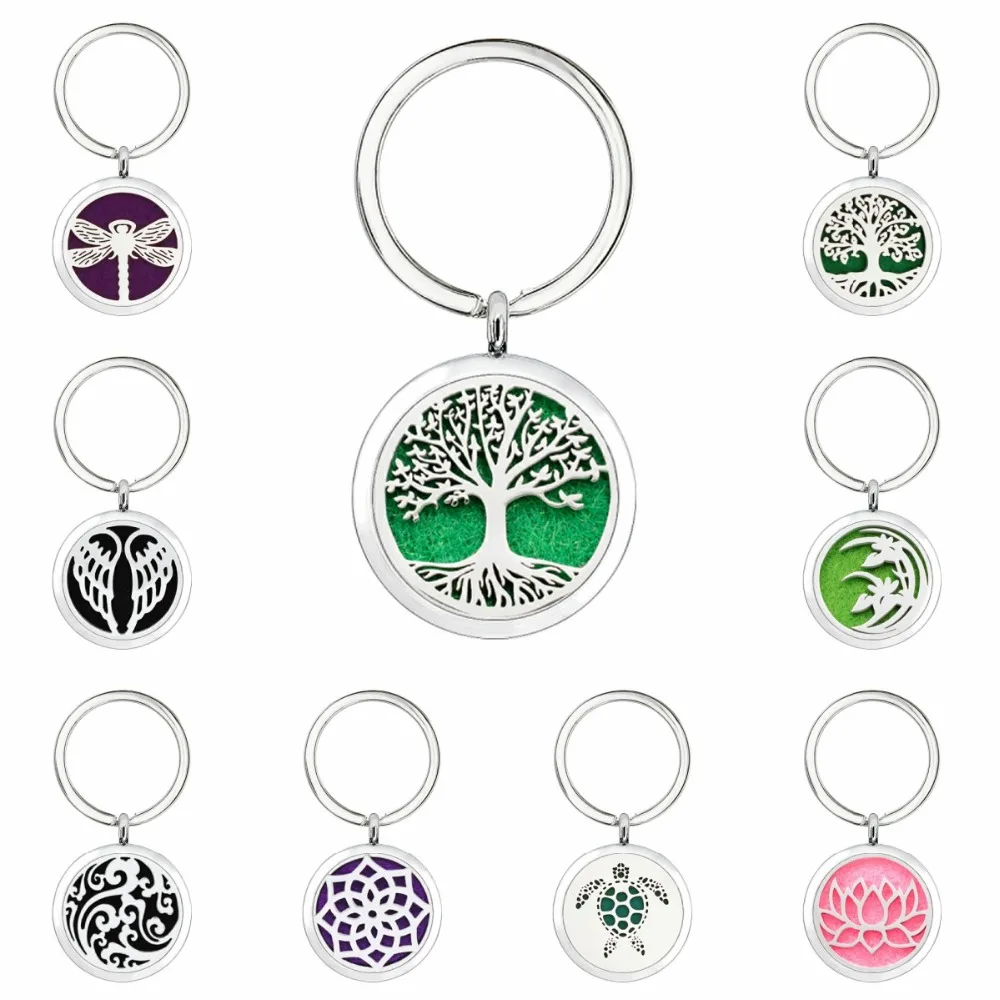 

Tree of Life Dragonfly Angel Wing 30mm Keychain Aromatherapy Diffuser Locket keyring Essential Oil Perfume Locket 5pcs Pads