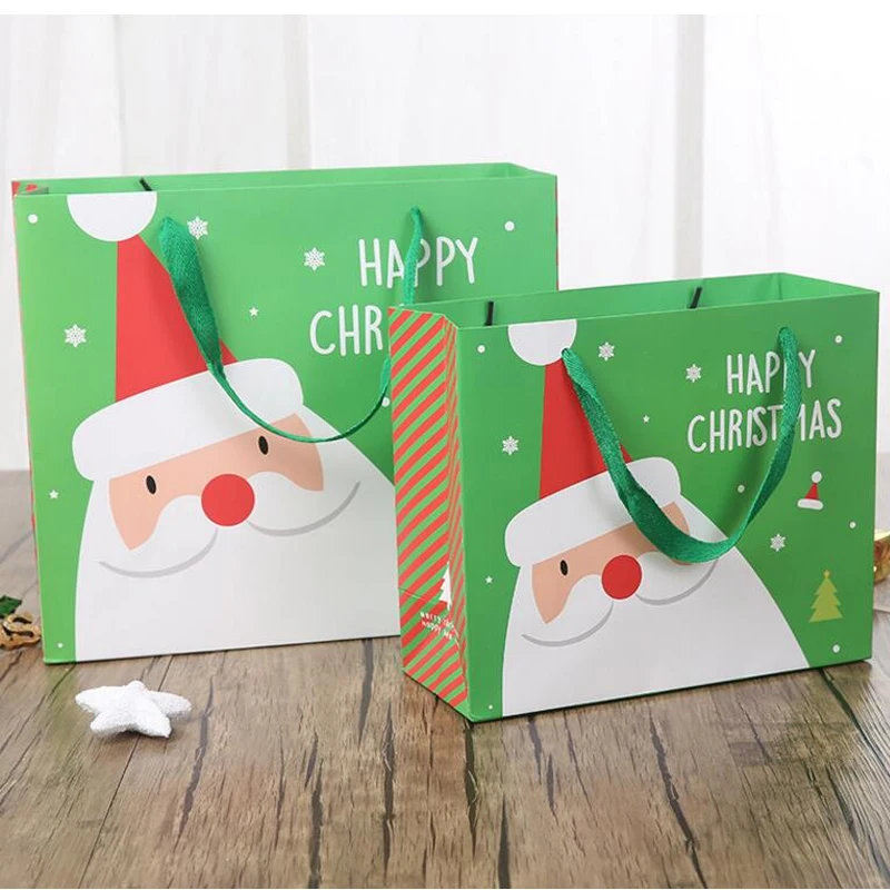 Christmas Santa gift box packaging bags with handdle Kid gift paper
