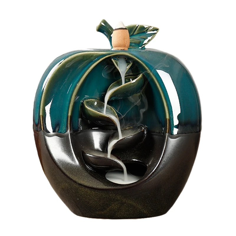 Backflow Incense Burner Ceramic Aromatherapy Furnace Smell Aromatic Home Office Incense Road Crafts Tower Apple Incense Holder - Цвет: Green