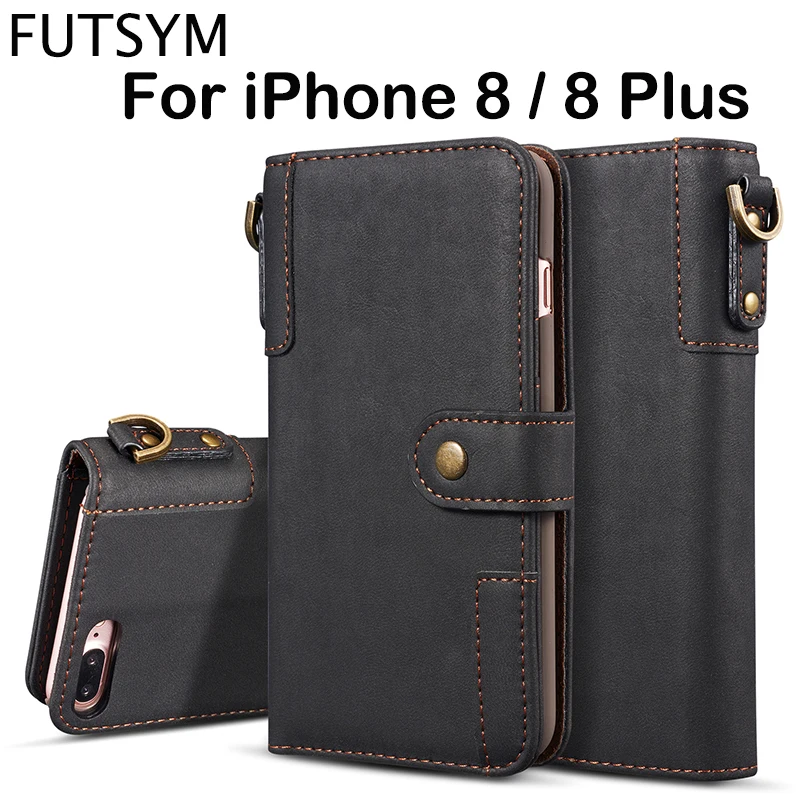 Flip Wallet Ultra Thin Cover for iPhone 8 8 Plus Case Leather Original Shockproof Luxury Card Holder with Strap Capa for Women
