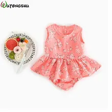 Комплект летней одежды для новорожденных девочек с цветочным рисунком, хлопковая одежда для новорожденных, От 0 до 3 лет платья для маленьких девочек+ шорты, комплект из 2 предметов