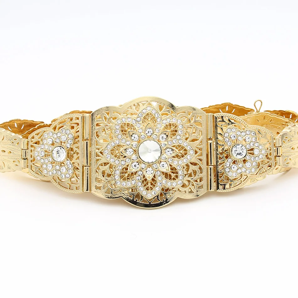 

SUNSPICE MS. Caucasus Round Crystal Flower Metallic Waist Chain Adjustable Length Jewelry Bridal Wedding Decorative Dress Belt