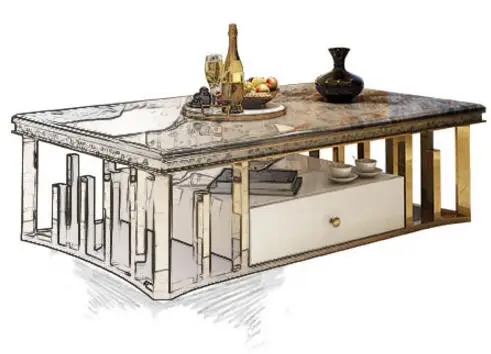 Natural marble Stainless steel Coffee Table Living Room Home Furniture minimalist modern rectangle mesas de centro table basse
