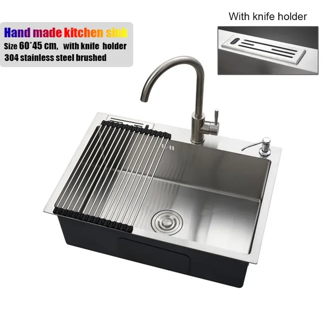 60 45cm Stainless Steel Kitchen Sink Countertop With Knife Holder 60 45cm Stainless Steel Kitchen Sink Countertop With Knife Holder Single Bowl Manual Water Tank