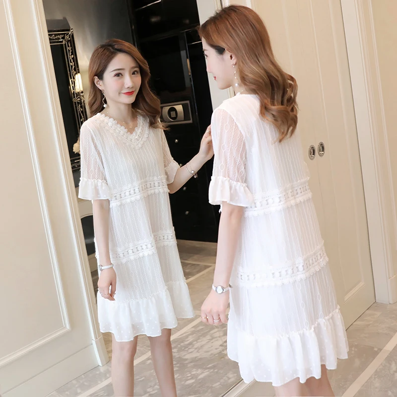 

2019 New Brand Summer Maternity Lace Dress Woman Cute Large Size Dresses Pregnant Woman Large Clothing MD-00697