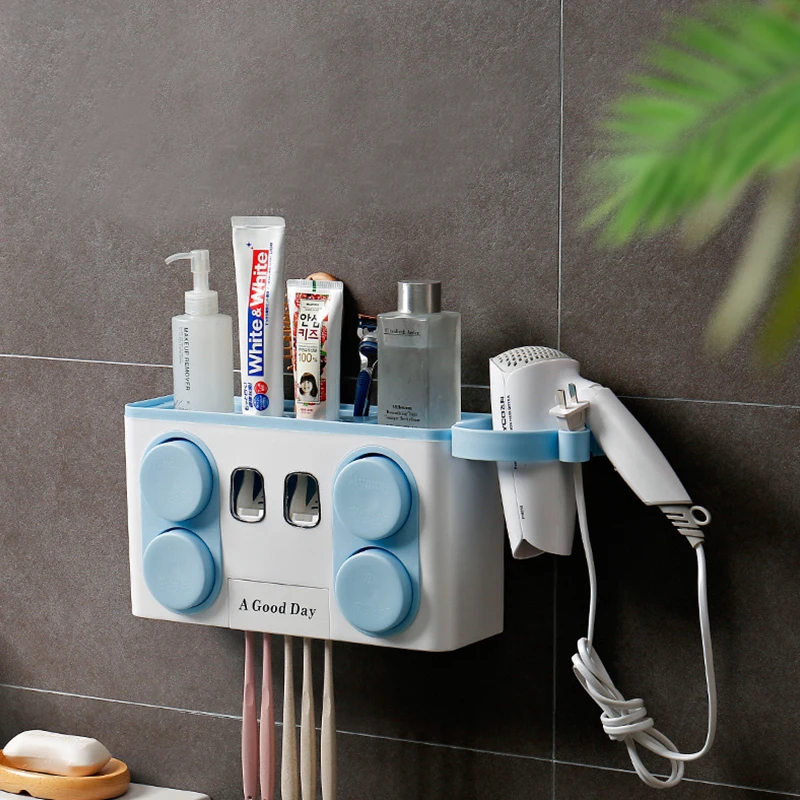 البلاستيك الحمام رفوف التخزين رفوف معجون الأسنان موزع مجفف الشعر فرشاة التجميل حامل ستريت المنظم اكسسوارات