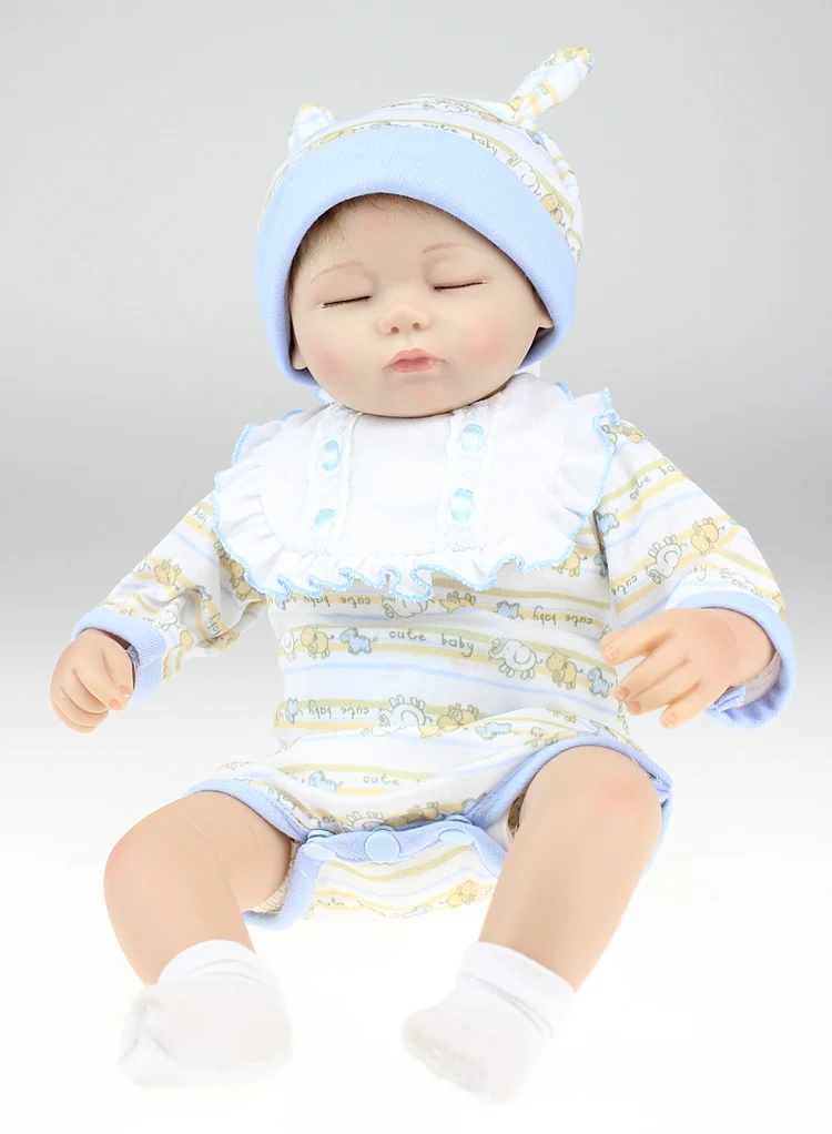18 дюйм(ов) (45 см) Силиконовые Куклы для новорожденных и малышей Новорожденные мальчик закрытыми глазами коренится мохер Soft Touch детские