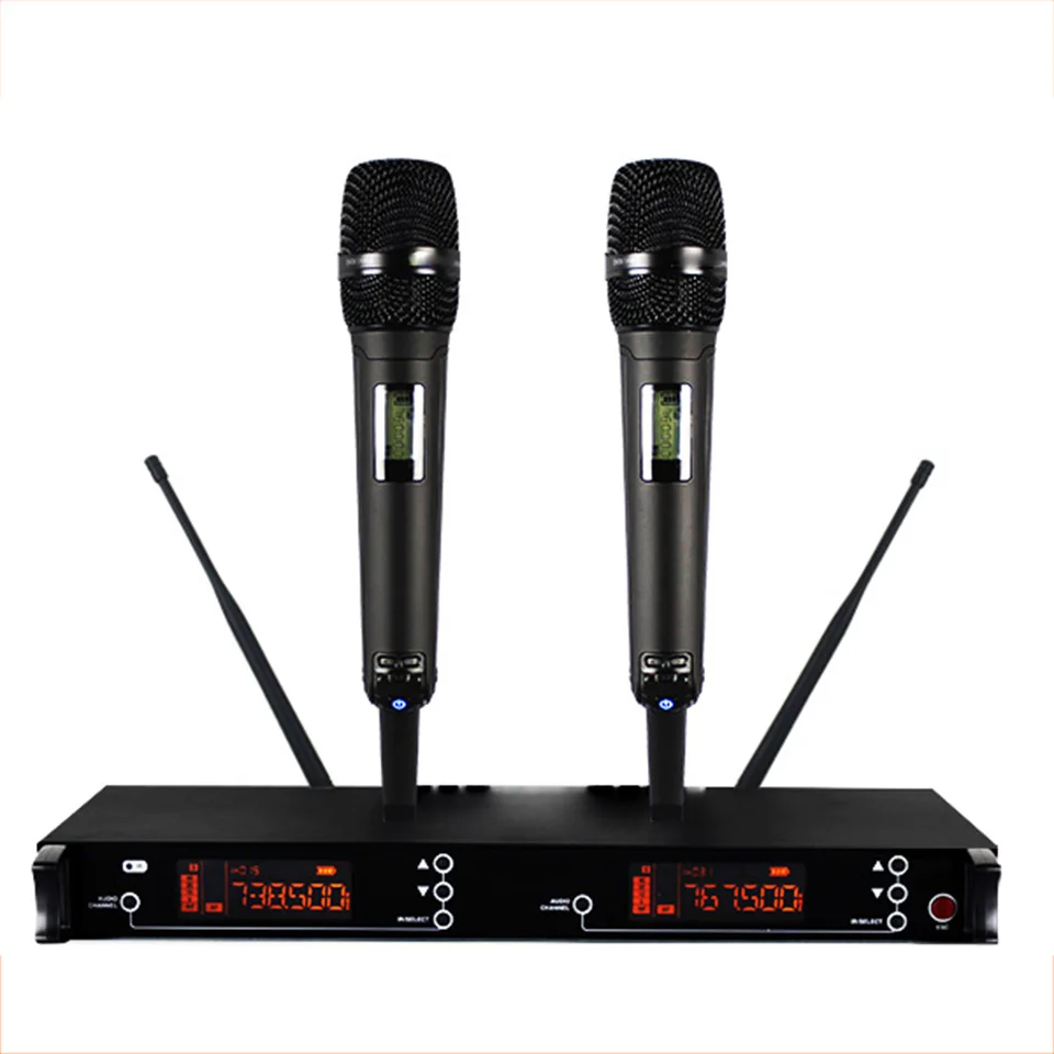 Высокое качество UHF Professional двойной беспроводной микрофон системы сценические выступления два беспроводной микрофон