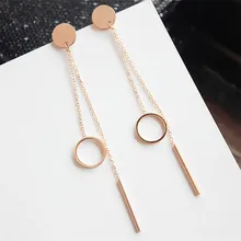 YUN RUO бренд розовое золото цвет круглые серьги-гвоздики с кисточкой Линия женщина девушка подарок нержавеющая сталь 316 L ювелирные изделия никогда не выцветает