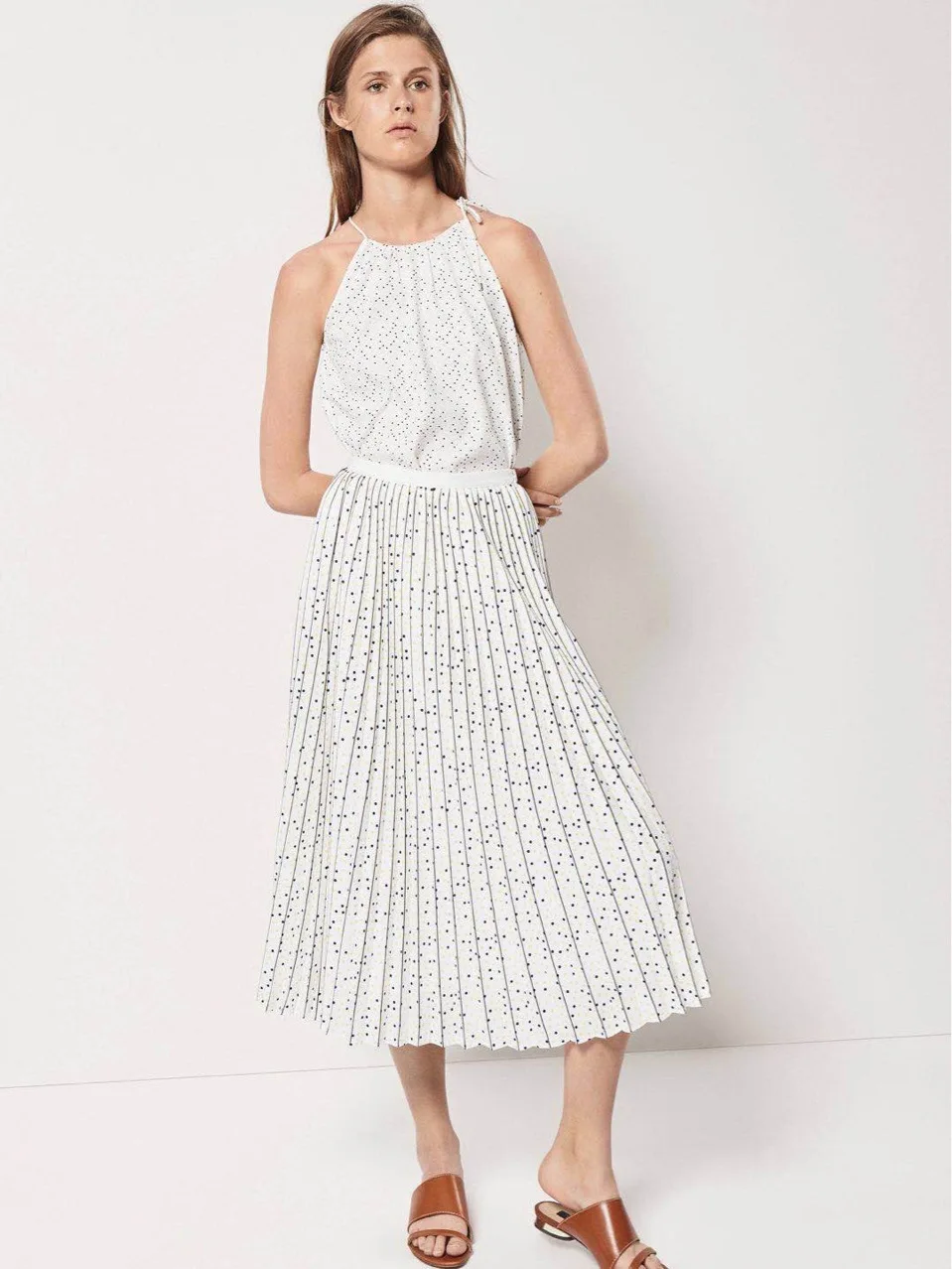 

Sweet European and American Skirts Pleated Fashion Point Casual 2018 New Spain Style