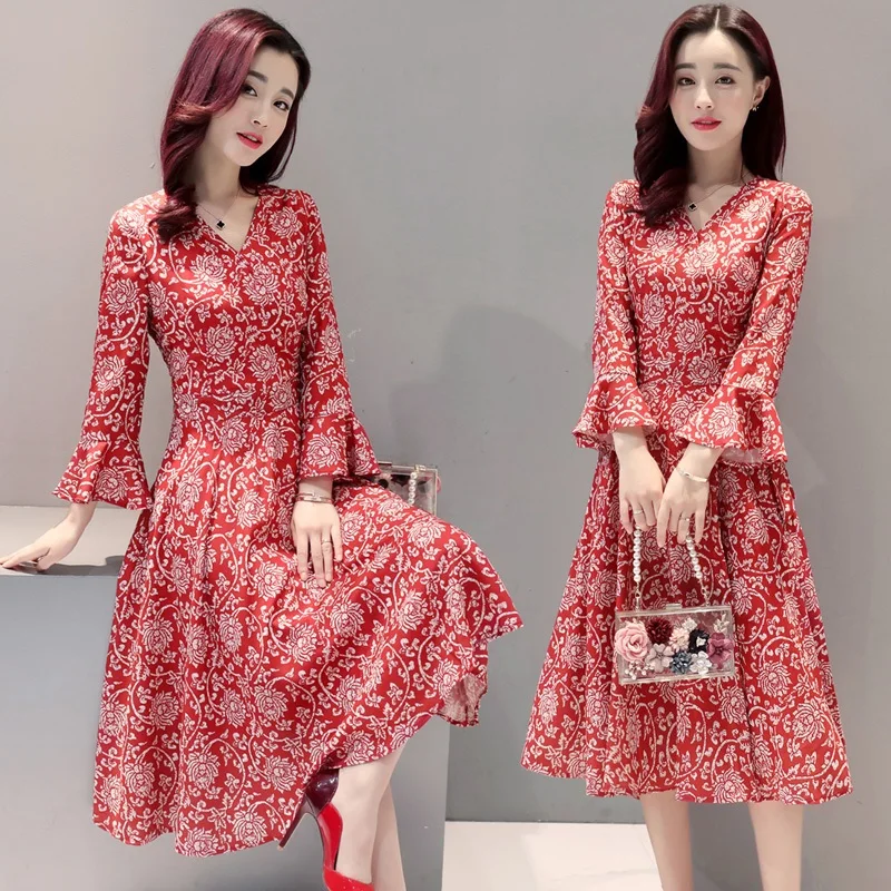 Лето Сексуальная V Шеи Тонкий FiVintage Печатных Платья Национальный Stype Рукава Шифон