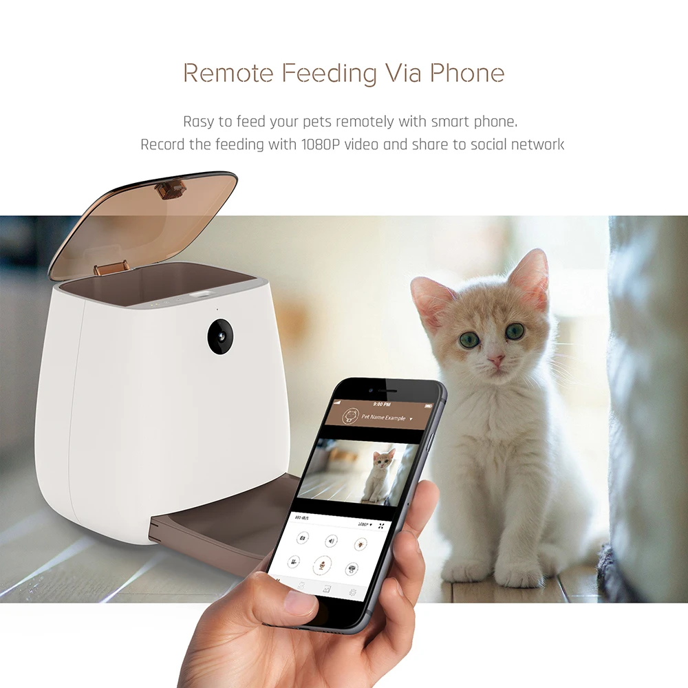 

Pet Feeder Wifi Remote Control Fashion Smart Automatic Dogs Cats Food Dispenser Bowl Dog Cat Smart Container