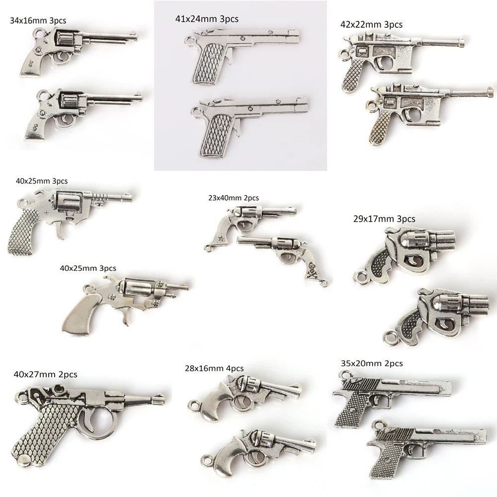 

Retail Fashion Vintage Silver tone Gun Charms Metal Pendants for DIY Jewelry Findings