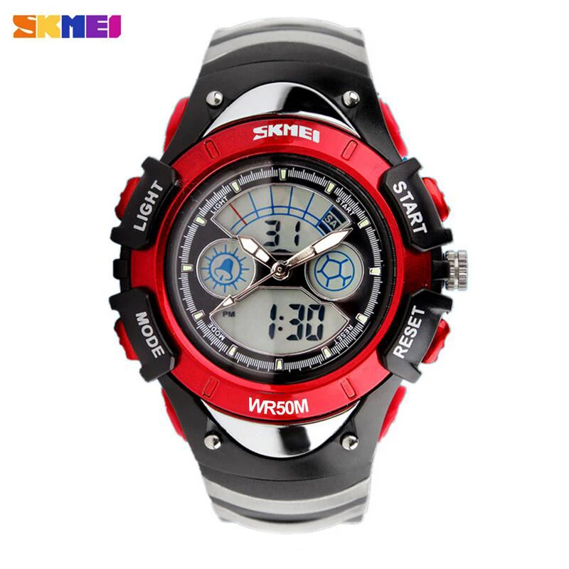 

Fashion SKMEI Children Kids Watches 2 Time Zone Digital Quartz Multifunctional 30m Water Resistant Dive Student Sports Watch