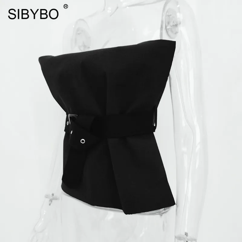 Sibybo, без бретелек, с поясом, сексуальные топы для женщин, модные, с открытыми плечами, открытая спина, тонкая майка, женские короткие, элегантные, повседневные, женские топы